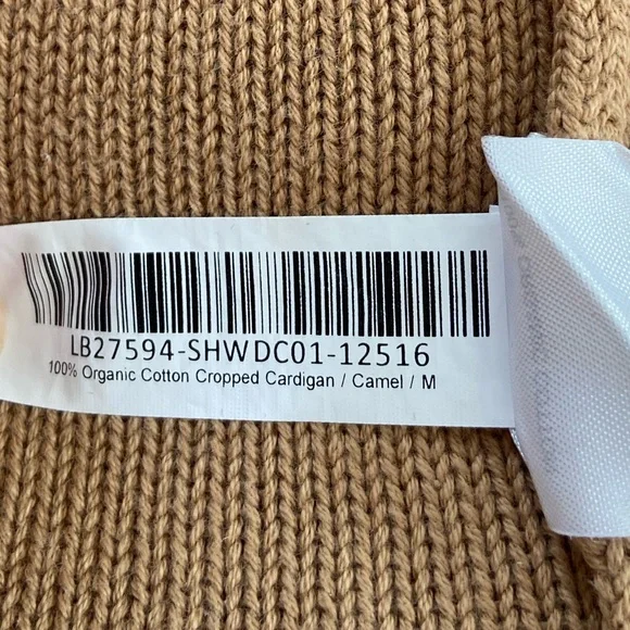Quince Organic Cotton Cropped Cardigan Sweater Camel Brown Faux Horn Button Sz M - Picture 13 of 16